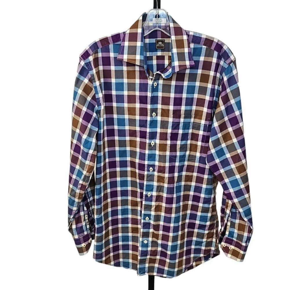 Peter Millar Mens Plaid Cotton Button Down Pocket Front Shirt Size Medium